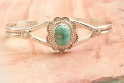 Genuine Royston Turquoise Sterling Silver Native American Bracelet